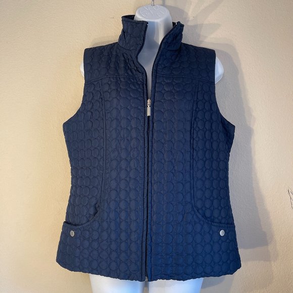 Jane Ashley navy quilted vest pewter hardware size M lightweight layering piece - Picture 1 of 7